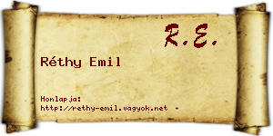 Réthy Emil névjegykártya